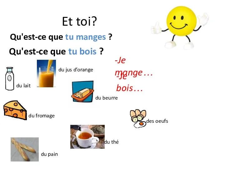 Et toi? Qu'est-ce que tu manges ? Qu'est-ce que tu