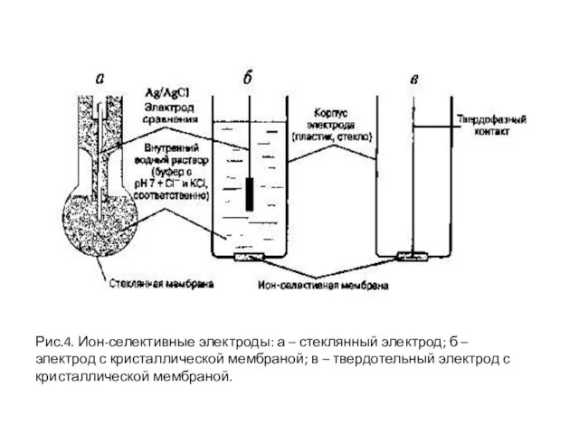 Рис.4. Ион-селективные электроды: а – стеклянный электрод; б – электрод