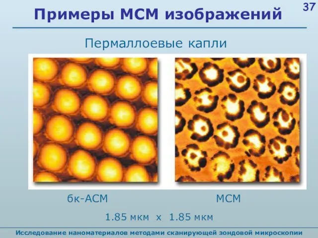 Исследование наноматериалов методами сканирующей зондовой микроскопии Примеры МСМ изображений 1.85 мкм х 1.85