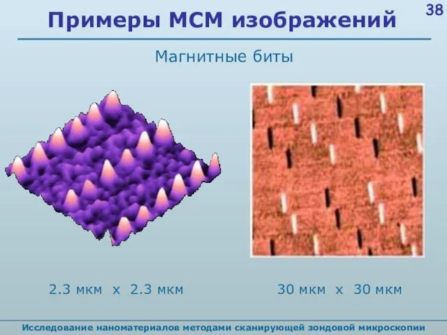Исследование наноматериалов методами сканирующей зондовой микроскопии Примеры МСМ изображений Магнитные биты 30 мкм