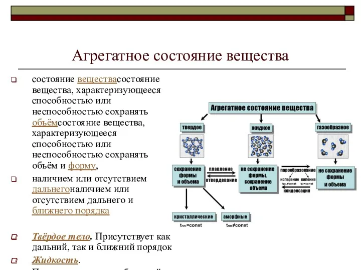 Агрегатное состояние вещества состояние веществасостояние вещества, характеризующееся способностью или неспособностью