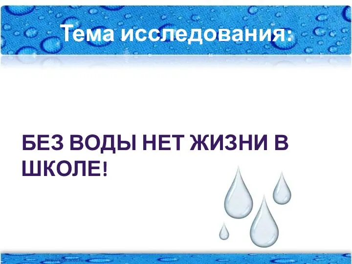 Тема исследования: Без воды нет жизни в школе!