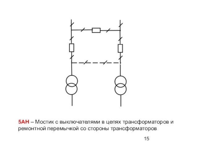 5АН – Мостик с выключателями в цепях трансформаторов и ремонтной перемычкой со стороны трансформаторов