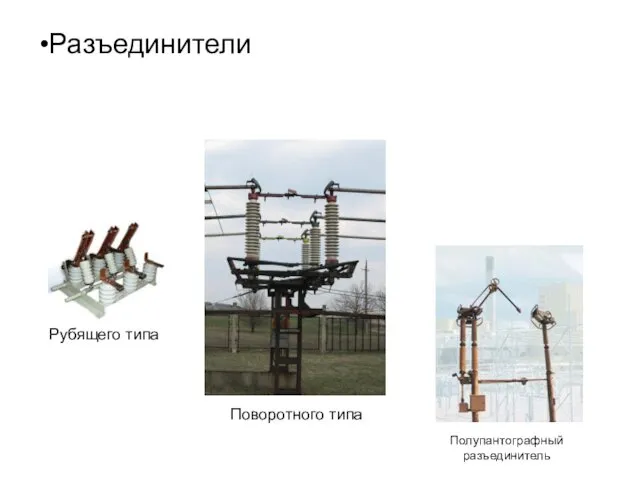 Разъединители Полупантографный разъединитель Рубящего типа Поворотного типа