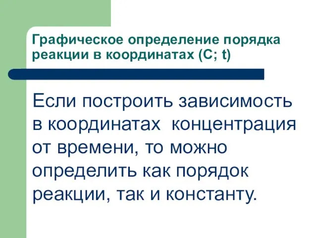 Графическое определение порядка реакции в координатах (C; t) Если построить