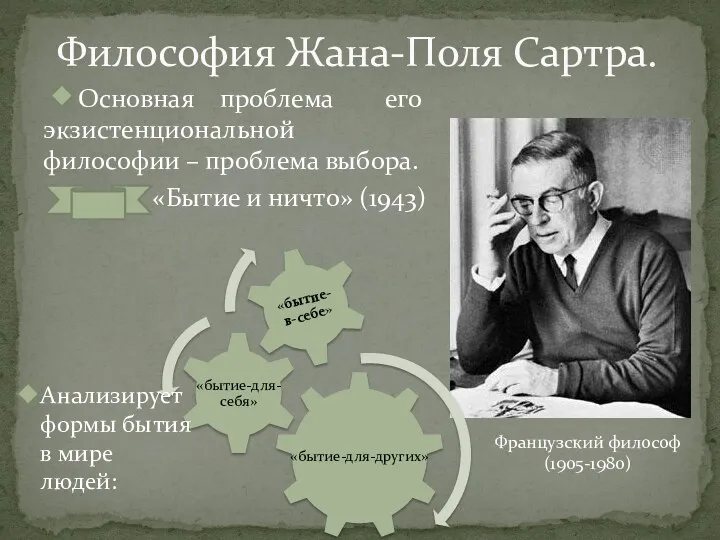 Философия Жана-Поля Сартра. Основная проблема его экзистенциональной философии – проблема