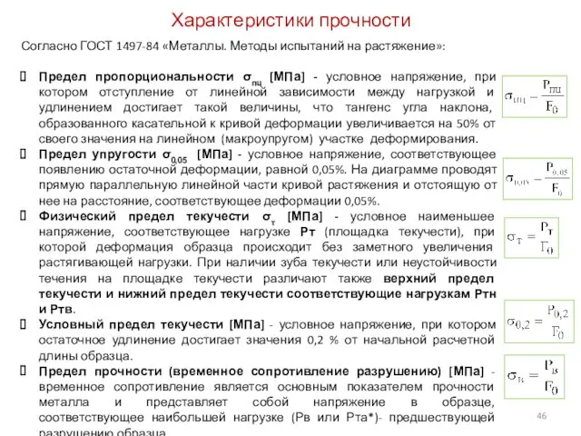 Согласно ГОСТ 1497-84 «Металлы. Методы испытаний на растяжение»: Предел пропорциональности