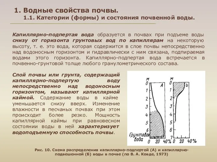 1. Водные свойства почвы. 1.1. Категории (формы) и состояния почвенной