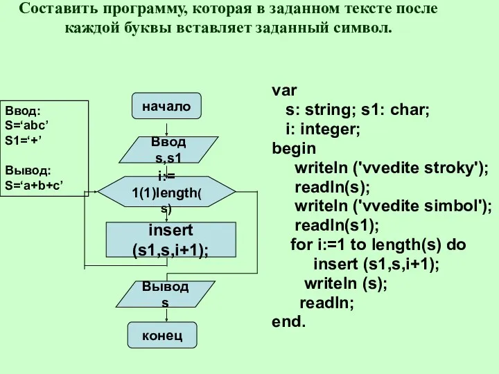 Составить программу, которая в заданном тексте после каждой буквы вставляет