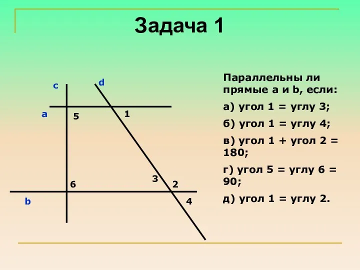 Задача 1 Параллельны ли прямые a и b, если: а)