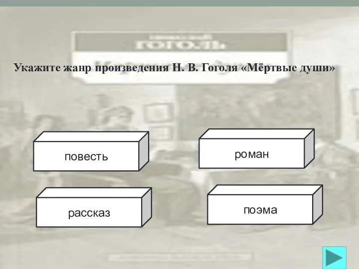 повесть рассказ поэма роман Укажите жанр произведения Н. В. Гоголя «Мёртвые души»