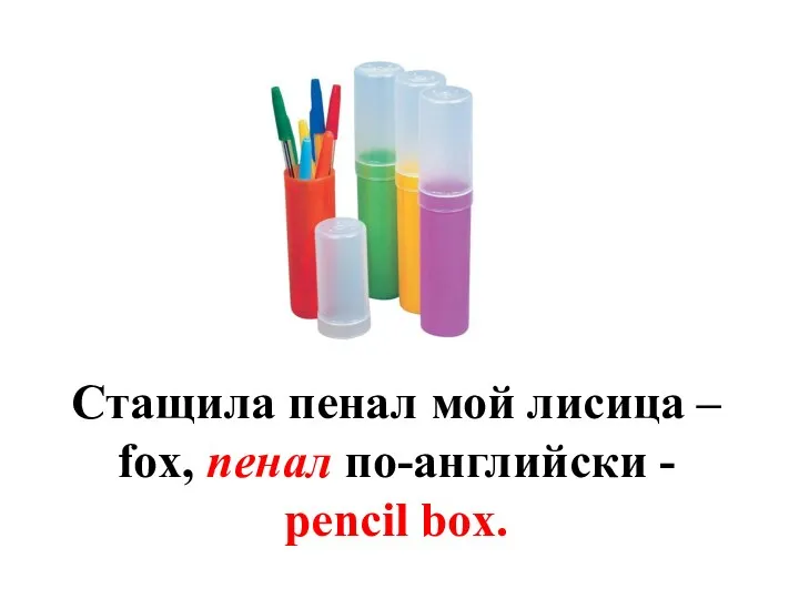 Стащила пенал мой лисица – fox, пенал по-английски - pencil box.