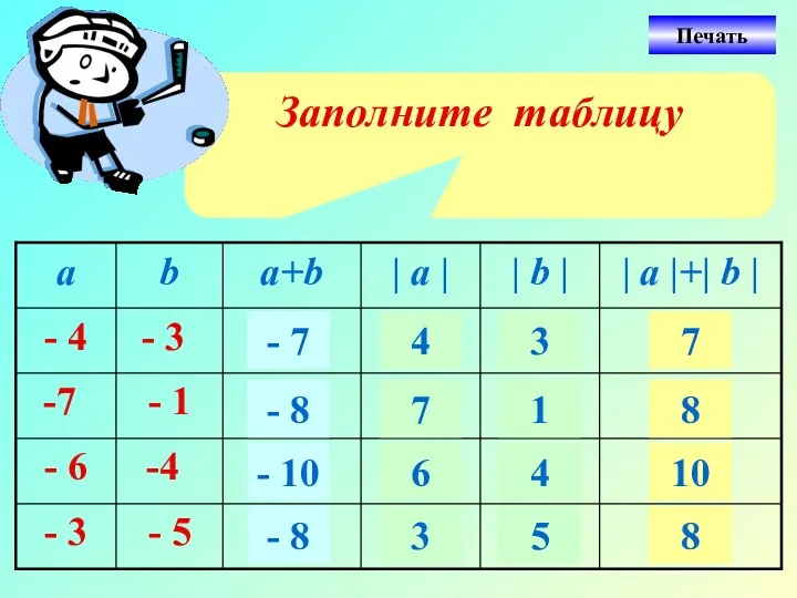 Заполните таблицу - 7 - 8 - 10 - 8