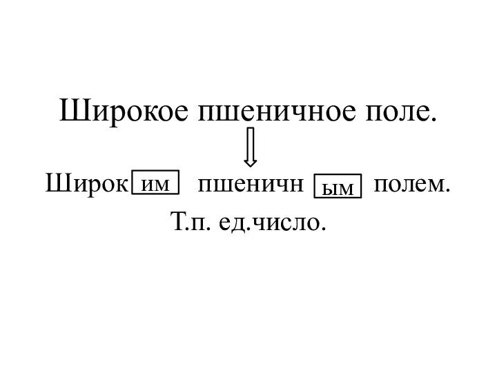 Широкое пшеничное поле. Широк пшеничн полем. Т.п. ед.число. им ым