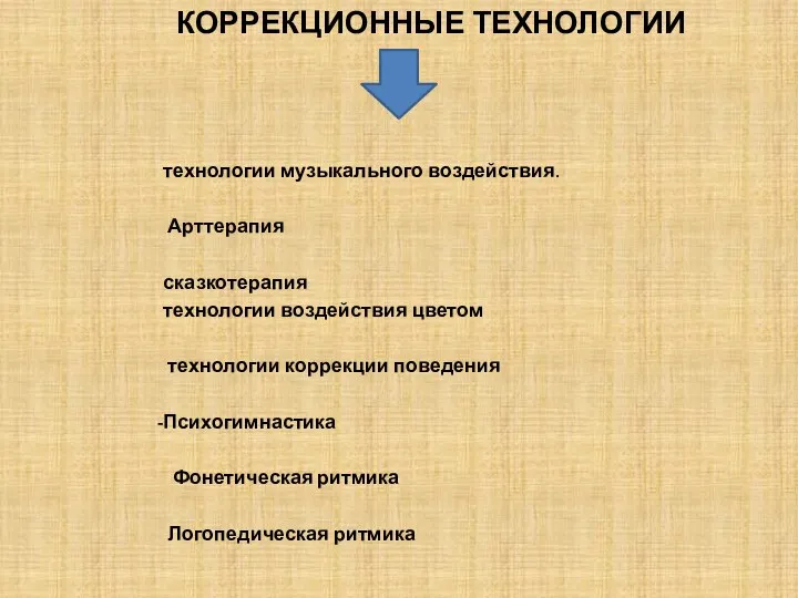 Коррекционные технологии технологии музыкального воздействия. Арттерапия сказкотерапия технологии воздействия цветом