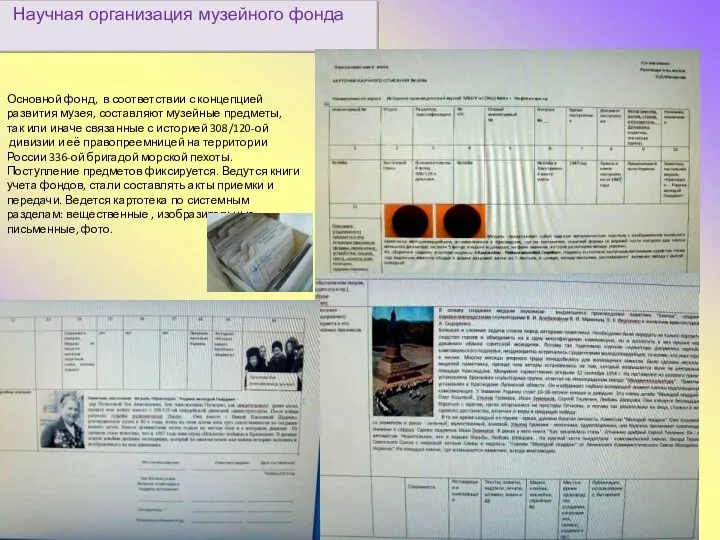 Научная организация музейного фонда Основной фонд, в соответствии с концепцией