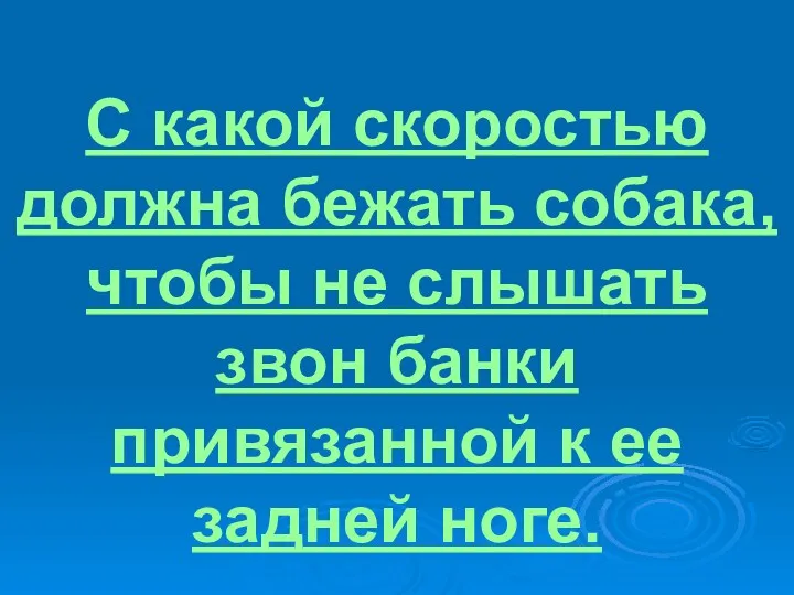 С какой скоростью должна бежать собака, чтобы не слышать звон банки привязанной к ее задней ноге.