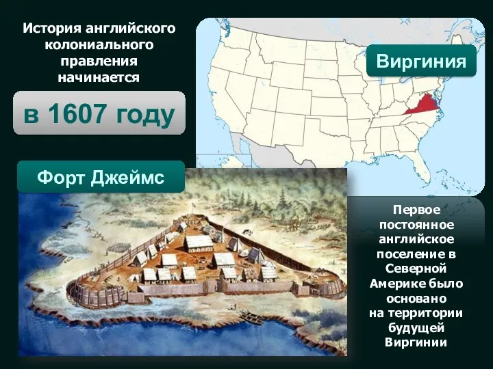 в 1607 году Виргиния Форт Джеймс История английского колониального правления