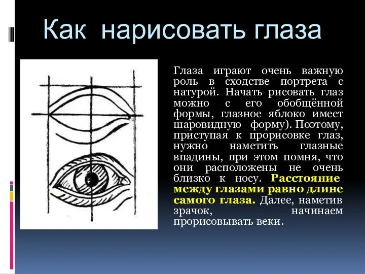 Как нарисовать глаза Глаза играют очень важную роль в сходстве портрета с натурой.