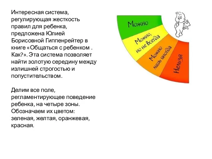 Интересная система, регулирующая жесткость правил для ребенка, предложена Юлией Борисовной