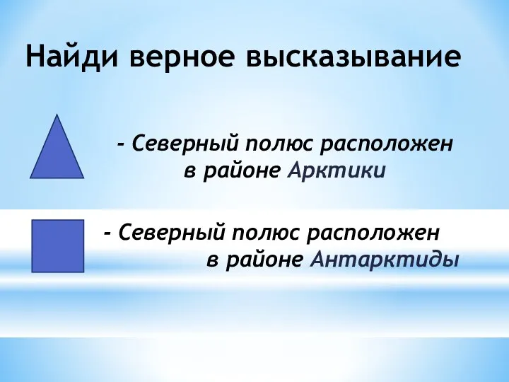 - Северный полюс расположен в районе Антарктиды - Северный полюс расположен в районе