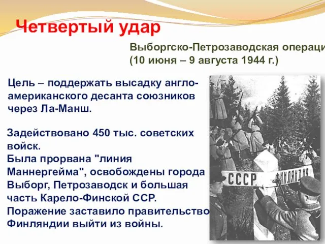 Четвертый удар Выборгско-Петрозаводская операция (10 июня – 9 августа 1944