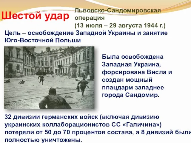 Шестой удар Львовско-Сандомировская операция (13 июля – 29 августа 1944