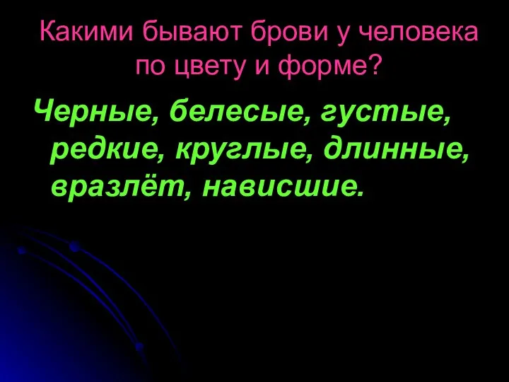 Какими бывают брови у человека по цвету и форме? Черные,