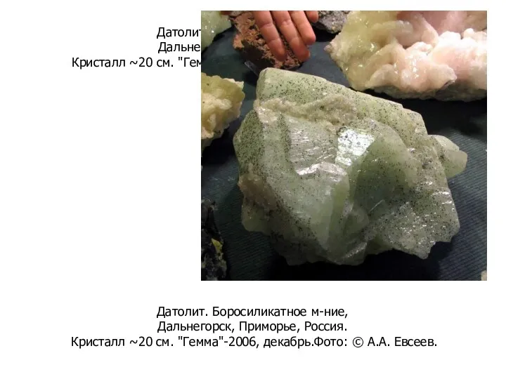 Датолит. Боросиликатное м-ние, Дальнегорск, Приморье, Россия. Кристалл ~20 см. "Гемма"-2006,