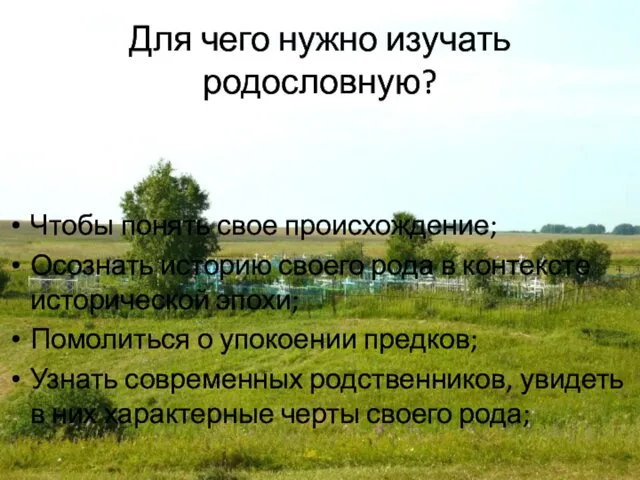 Для чего нужно изучать родословную? Чтобы понять свое происхождение; Осознать