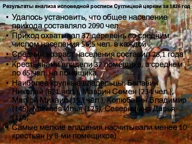 Результаты анализа исповедной росписи Суглицкой церкви за 1826 год Удалось