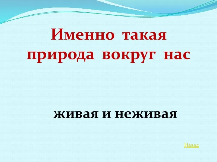 Назад Именно такая природа вокруг нас живая и неживая