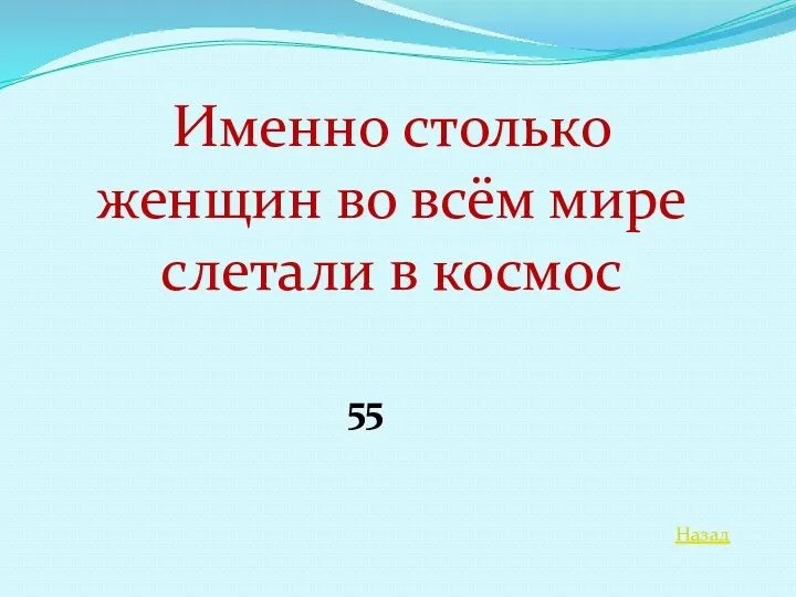 Назад Именно столько женщин во всём мире слетали в космос 55