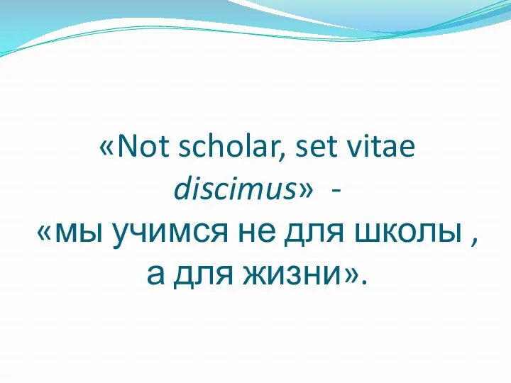 «Not scholar, set vitae discimus» - «мы учимся не для школы , а для жизни».