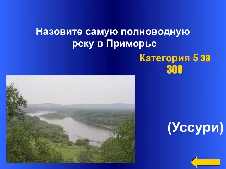 Назовите самую полноводную реку в Приморье (Уссури) Категория 5 за 300