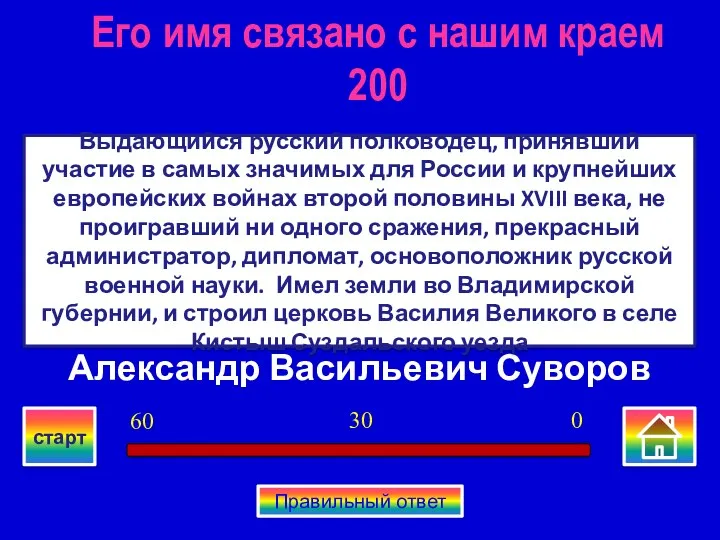 Александр Васильевич Суворов Выдающийся русский полководец, принявший участие в самых