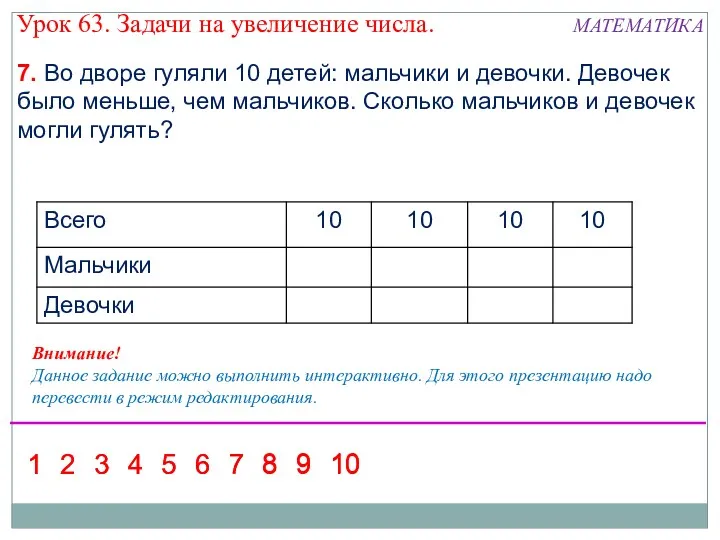 МАТЕМАТИКА 7. Во дворе гуляли 10 детей: мальчики и девочки.