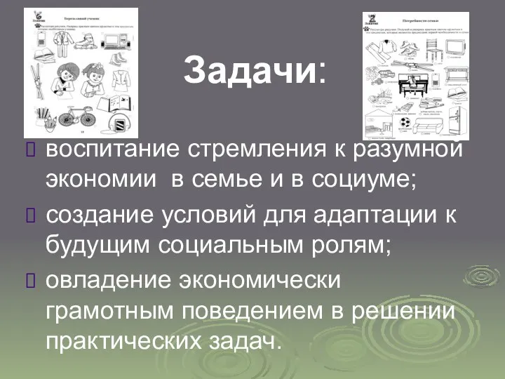 воспитание стремления к разумной экономии в семье и в социуме;