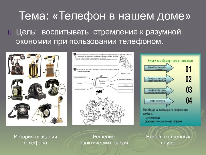 Тема: «Телефон в нашем доме» Цель: воспитывать стремление к разумной