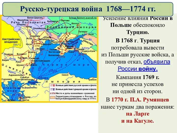 Усиление влияния России в Польше обеспокоило Турцию. В 1768 г.
