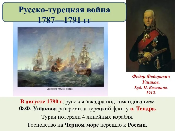 В августе 1790 г. русская эскадра под командованием Ф.Ф. Ушакова