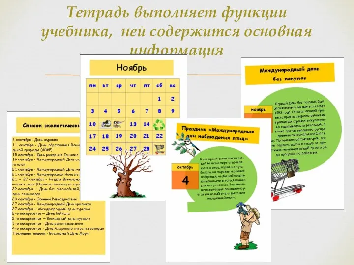 Тетрадь выполняет функции учебника, ней содержится основная информация