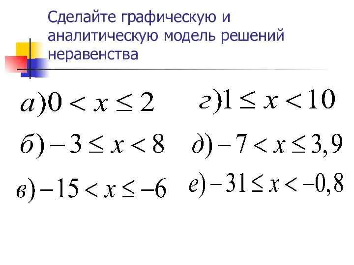 Сделайте графическую и аналитическую модель решений неравенства