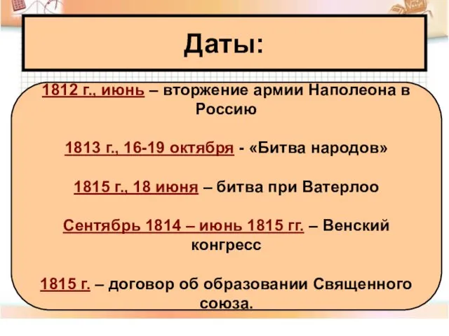 Даты: 1812 г., июнь – вторжение армии Наполеона в Россию