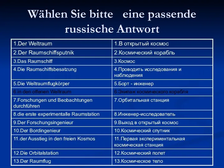 Wählen Sie bitte eine passende russische Antwort