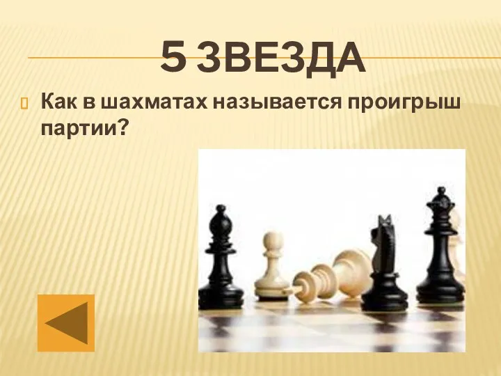 Как в шахматах называется проигрыш партии? 5 звезда