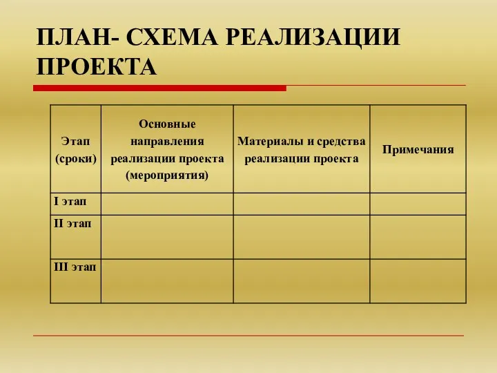 ПЛАН- СХЕМА РЕАЛИЗАЦИИ ПРОЕКТА