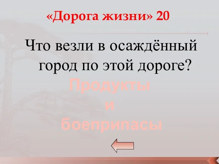 Что везли в осаждённый город по этой дороге? «Дорога жизни» 20 Продукты и боеприпасы