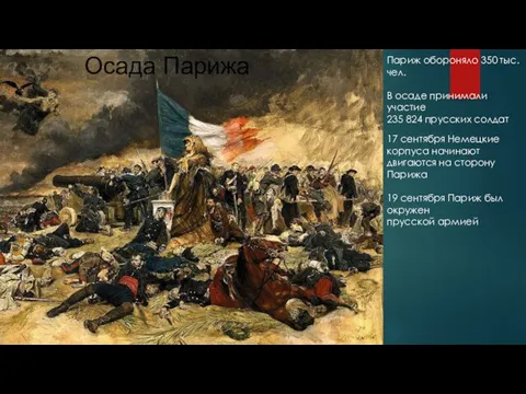 Осада Парижа Париж обороняло 350 тыс. чел. В осаде принимали