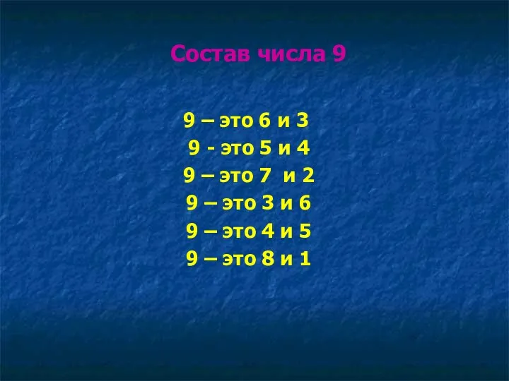 Состав числа 9 9 – это 6 и 3 9